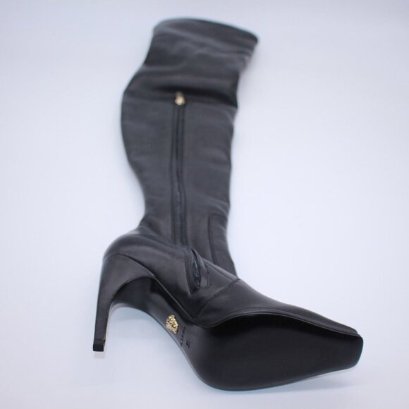 VERSACE OVER-THE-KNEE BLACK LEATHER HORSE RIDING STYLE Boots HIGH HEELS 37.5 7.5 - Picture 4 of 7
